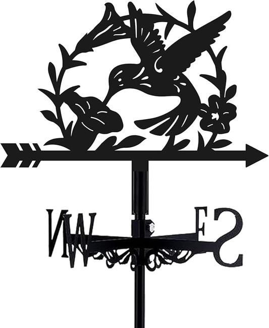 3D Hummingbird Weathervane Metal Wind Vane Weathercock Garden Decoration Wind Direction Indicator Stake Roof Mount Ornament for Farmhouse Yard Outdoor