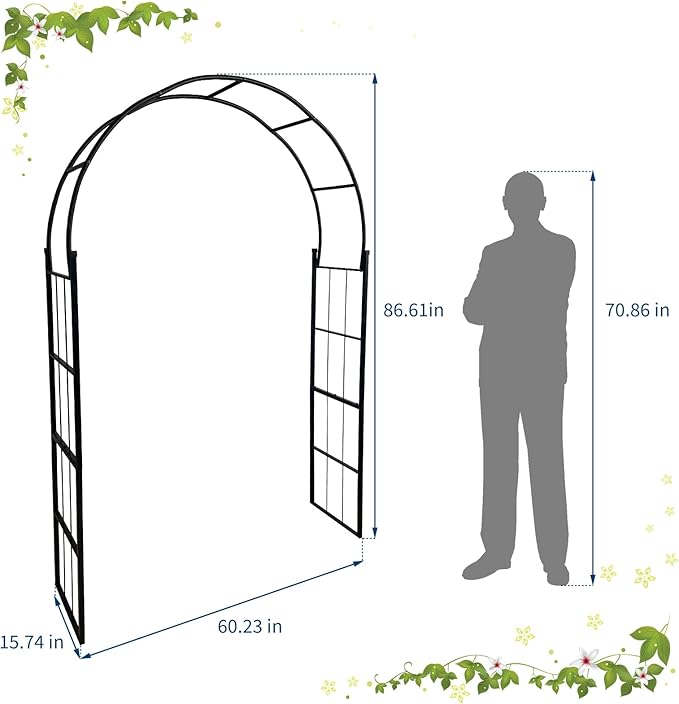 Metal Arch Backdrop Stand, Wedding Arch Frame for Wedding Decorations, Balloon Arch Stand with Stakes for Ceremony, Christmas, Outdoor Garden Arch Arbor Trellis for Climbing Plants, Black