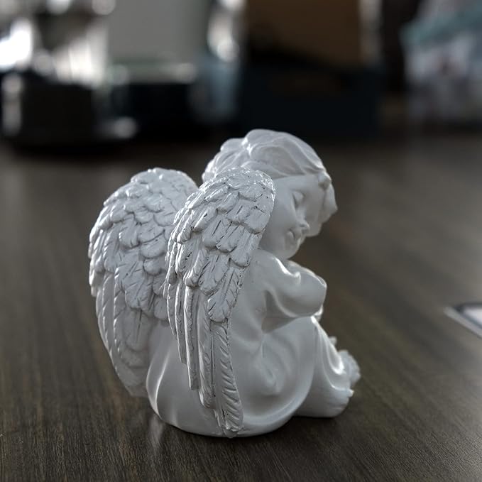 Asng Cherubs Angels Resin Garden Statue Figurine, Adorable Angel Sculpture Memorial Statue, Indoor Outdoor Home Garden Decoration (Hug Little Angel-Right)