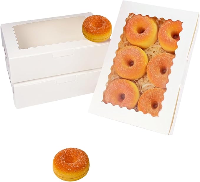 qiqee 50Pcs White Cookie Box with Window 9x6x2.5 Inch Pastry Macaron Bakery Box For Packaging