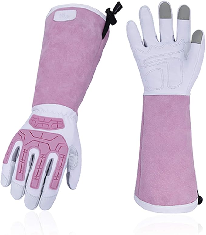 Vgo... 1-Pair Premium Geniune Goat Leather Extra-long Cuff Thornproof, Anti-abrasion, Anti-Impact Gardening Gloves (Size L, White, GA9659)