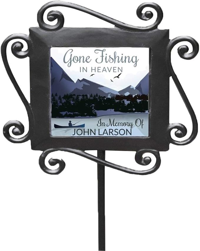 GiftsForYouNow Personalized Gone Fishing in Heaven Memorial Garden Stake, 28 x 8.5 Inches