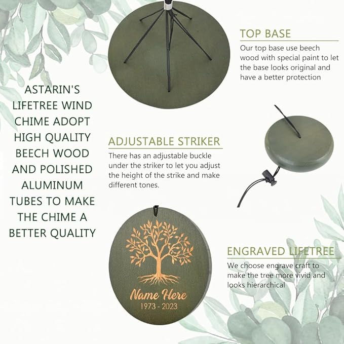 ASTARIN Wind Chimes Outdoor for The Loss of Mom Dad, Personalized Customized WindChimes for Loss of Loved One, Memorial Wind Chime as Sympathy Gift, Home Garden Patio Décor, 36'' (Produced in USA)
