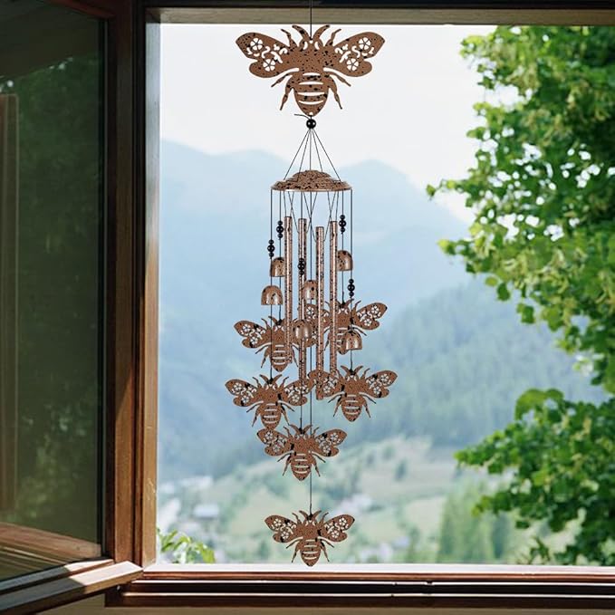 Bees Wind Chimes for Garden,Home,Balcony,Yard,Outdoor Decor, Bee Wind Bell, Memorial Windchimes, Bee Decoration, Wind Catcher, Blessing Wind Chime for Mom,Grandma,Family,Women,Friend