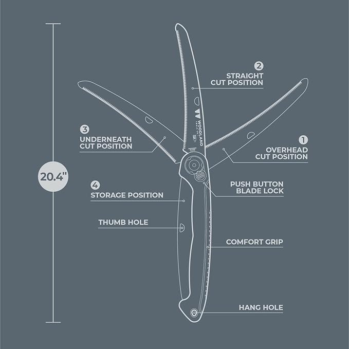 Woodland Tools Duralight Folding Saw – Curved Pruning Saw with Hardened Steel Blade, 3-Position Lock, Soft Grip Handle – Manual Tool for Tree Trimming, Branch Cutting, and Yard Work