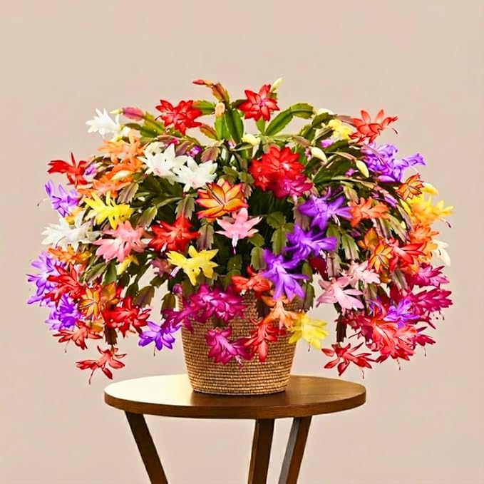 2 Christmas Cactus Plants Live, Starter Holiday Thanksgiving Cactus Plant for Indoor Outdoor Houseplants, Fasle Easter Cactus Plants Like, Cold Hardy, 5-9" in Tall, No Pot (Single Random Blooms)