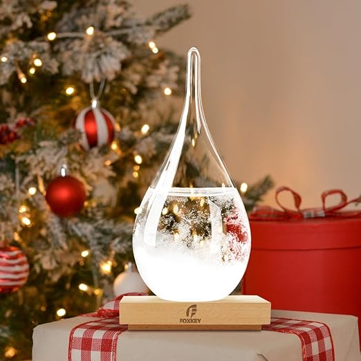 Storm Glass Weather Predictor, Snow Globe Drop-Shaped Weather Forecast Bottle Christmas Gifts, Unique Fashion Home Decor Weather Cool Gifts for Men Women