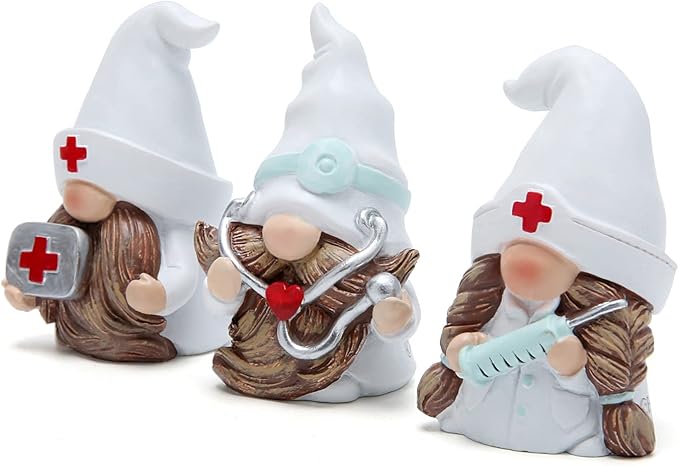 Hodao 3 PCS Doctor Home Gnome Figurines Decoration Doctor Gnomes Ornaments Scandinavian Tomte Elf Decor Gifts Summer Gnomes Figurines Home Decoration Table Hospital Nurse Gnome Decor