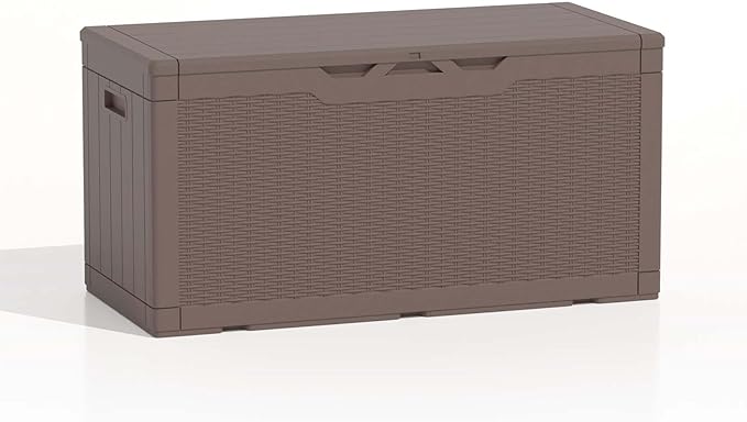 Patiolife 100 Gallon Resin Deck Box, Large Outdoor Storage Box for Garden Tools, Pool Supplies, Waterproof and Lockable, Dark Brown