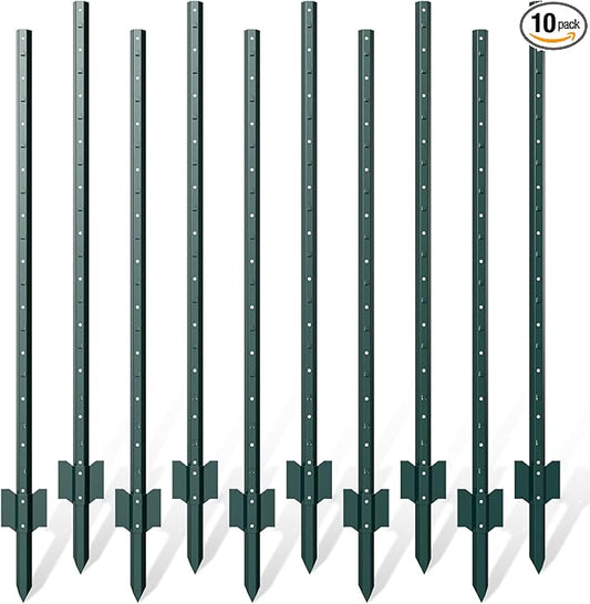 10 Pack Metal Fence Post, 6 Feet Heavy Duty Garden with U-Post, No Dig Garden Fence Stakes for Temporary Fencing, Corner Anchor