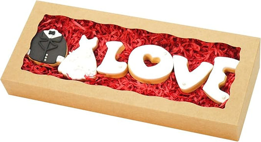 50pcs Cookie Boxes with window 12 x 5 x 1.5 Inch Bakery Boxes Treat Box Dessert Box for Wedding Party Favors - Brown