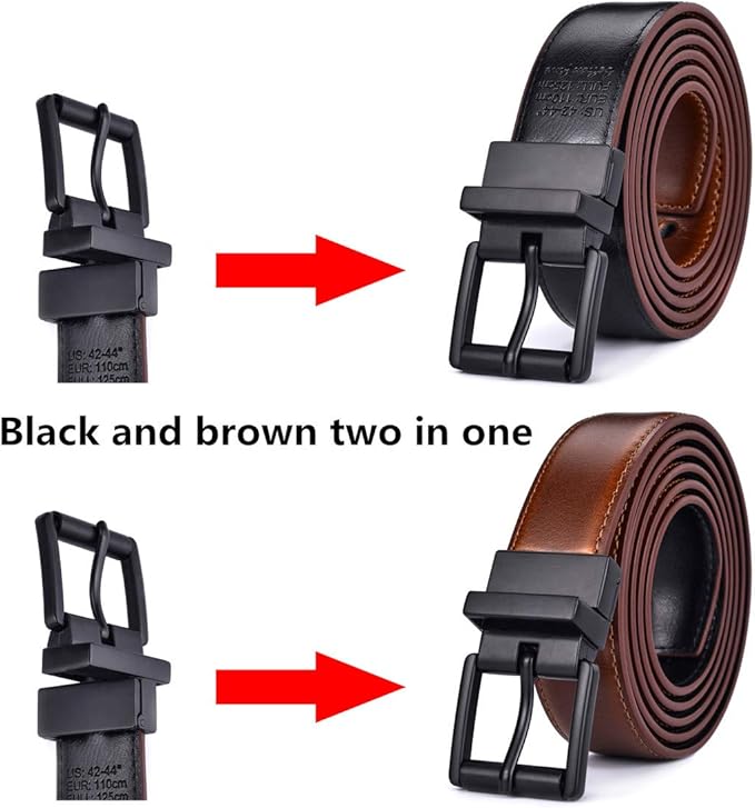 Beltox Men’s Belt Dress Casual Reversible Leather 1.1” w Roller Buckle Rotated