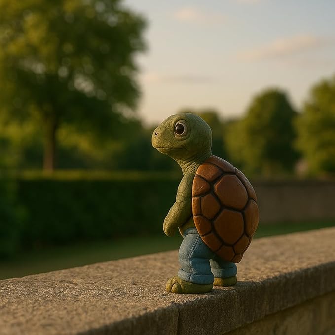 Decorative Garden Turtle Figurine, Brown and Gray Resin, Funny Peeing Design, Miniature Animal Statue for Outdoor Lawn, Patio, Garden Decor