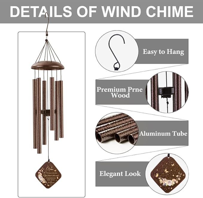 Mom Wind Chimes 32", Cchristmas Gifts for Mom, Mother Birthday Gift from Daughter Son, Love Reminder Gifts for Birthday Thanksgiving Christmas