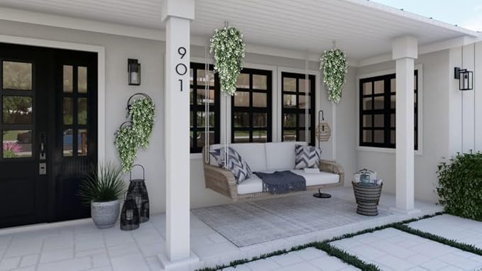 RECUTMS 4 Pack Artificial Plants Hanging Faux Eucalyptus Leaf Greenery Fake Plant for Wall House Room Patio Indoor Outdoor Home Shelf Office Decor (White)