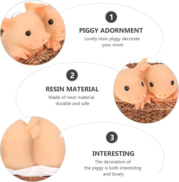 Pig Statue Mini Pig Figurine, Resin Home Decor, Lucky Animal Garden Statue for Micro Landscape (Pig in Small Basket)