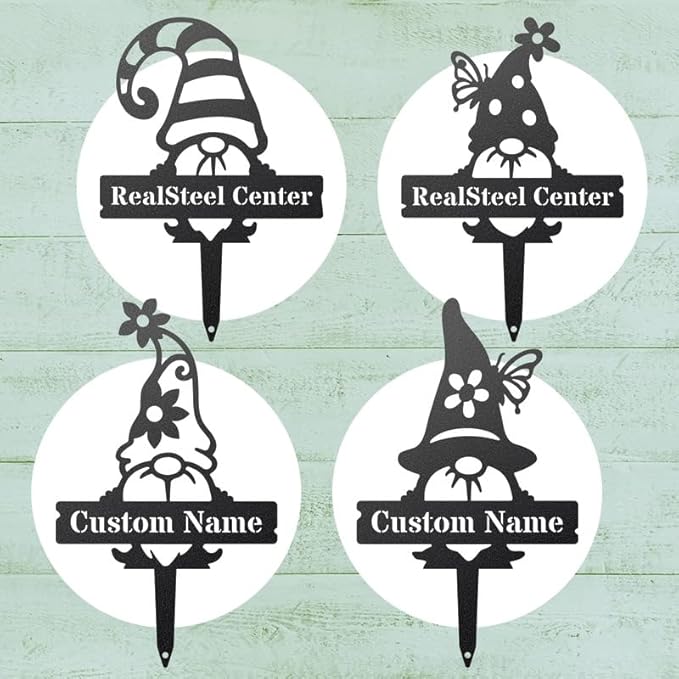 RealSteel Customizable Gnome Seed & Plant Markers – Durable Metal Garden Stakes for Herbs, Fruits & Vegetables – Weatherproof Tags for Farmhouse & Greenhouse Décor (Type 2, Small)