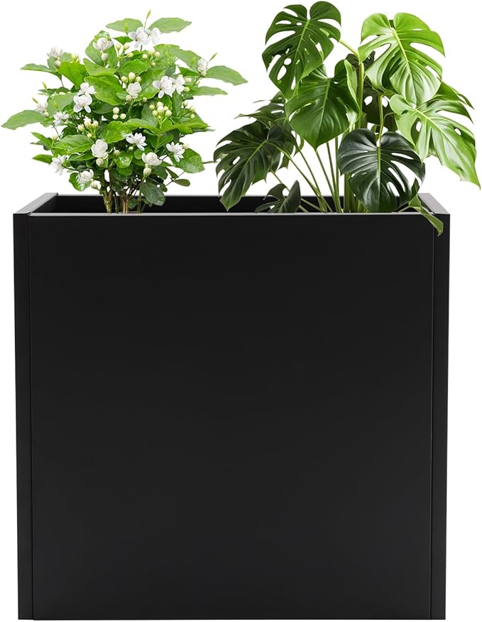 Metallic Heavy Planter Box, Large Metal Planter with Removable Insert Shelf for Outdoor/Indoor, Tall Trees, Plants, Flowers, Easy Assembly (Black, 28 * 12 * 28inch)
