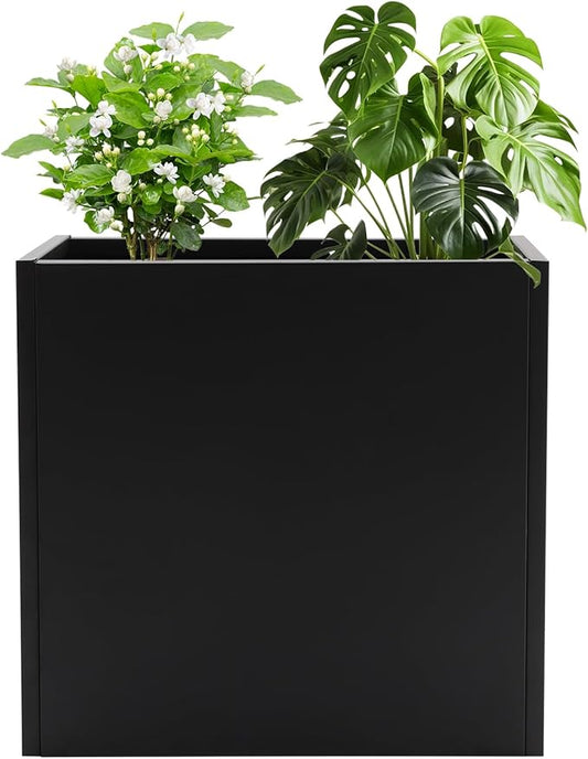 Metallic Heavy Planter Box, Large Metal Planter with Removable Insert Shelf for Outdoor/Indoor, Tall Trees, Plants, Flowers, Easy Assembly (Black, 28 * 12 * 28inch)