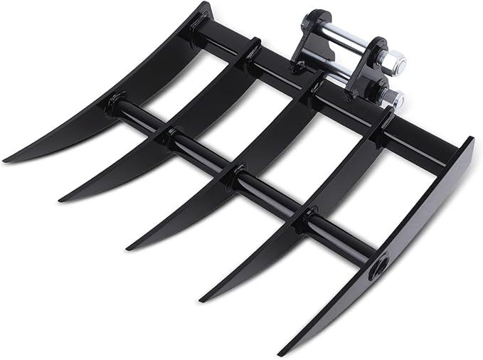 maXpeedingrods Mini Excavator Rake, Wide Backhoe Rake for 0.8-1.5T Excavators, Hydraulic Tilt Excavator & Backhoe Attachment for Excavator