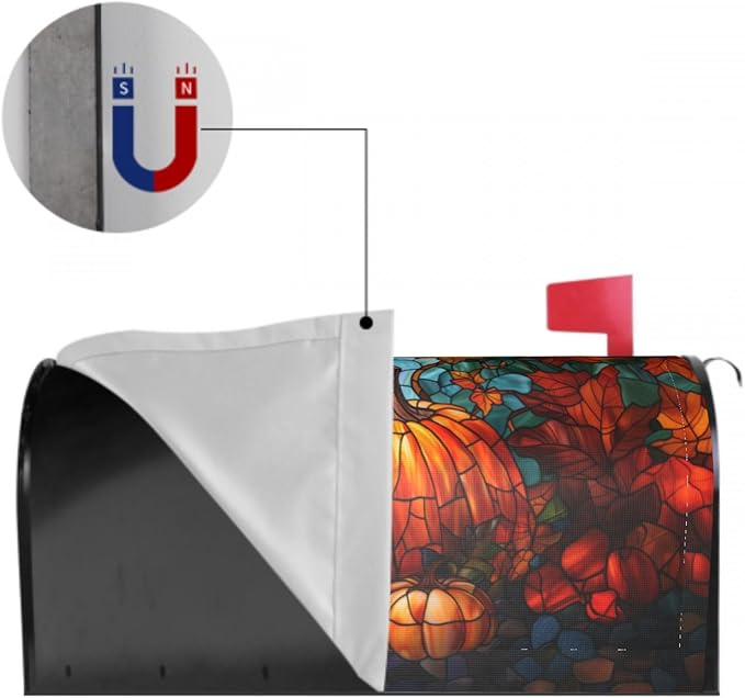 Giwawa Stained Glass Pumpkin Mailbox Cover Autumn Mail Box Covers Fall Mailbox Covers Magnetic Standard Size 18 x 21 Thanksgiving Decorations Outdoor Harvest Mailbox Wrap