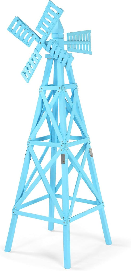 Wooden Windmill, Weather-Proof Wind Spinner, Outdoor Wind Mill for Garden Lawn Patio Decoration (Blue, Large)