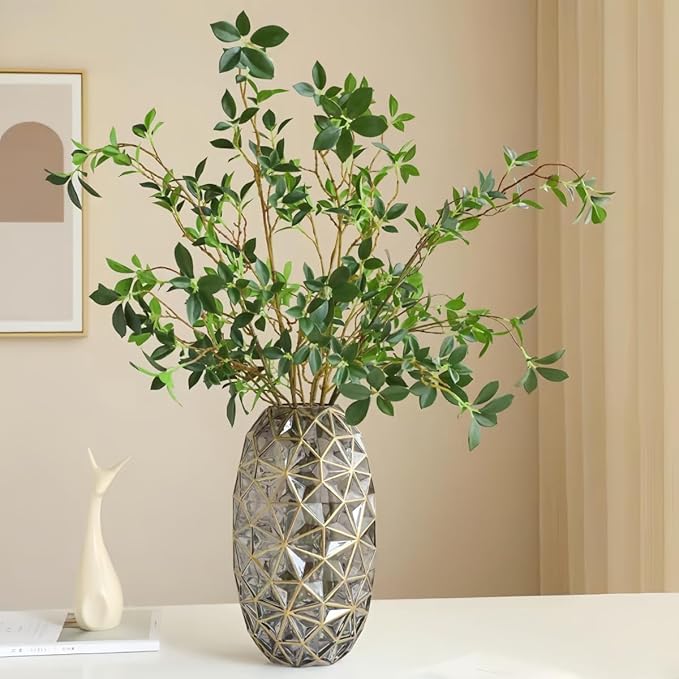 MeDecor 3Pcs Artificial Plants Greenery Stems, 43.3" Tall Faux Ficus Plant Spring Summer Twig Branches Fake Green Plants Stem for Vase Home Party Wedding Garden Office Decorations