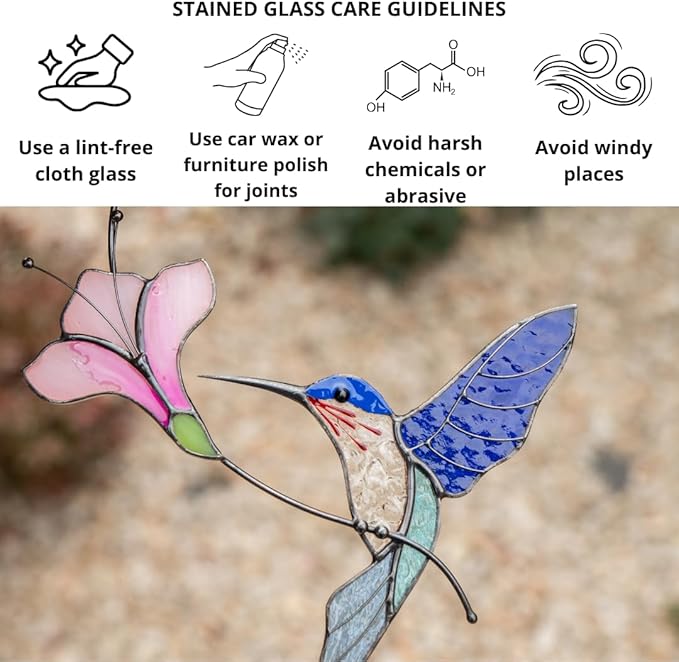 Multicolor Hummingbird Handmade Stained Glass Suncatcher Genuine Stained Glass Window Hangings Unique Indoor Ornament & Outdoor Decor (Blue Hummingbird)