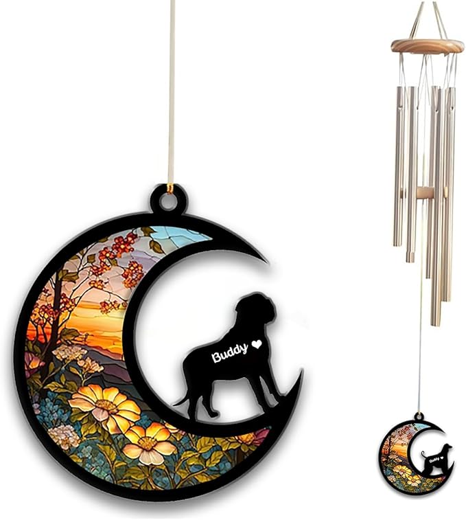 English Mastiff Sun Catcher Wind Chime, Custom Sunflower Suncatcher Dog Memorial Wind Chime, Dog Loss Gift, Dog Sympathy Gift, Pet Loss Suncatcher, Outdoor Garden Decor