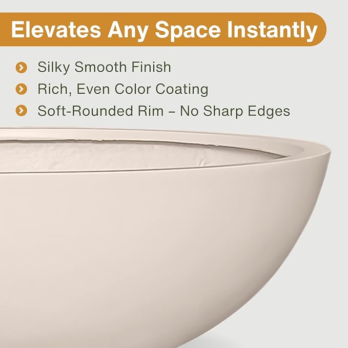 6.9"H x 19.7"D Round Bowl Fiberstone Planter for Succulent and Lotus - Christmas Tree Planter, Weather Resistant for Indoor & Outdoor Use, 2 Extra Coco Mats (Kilim Beige, 17.9" Pot Opening)