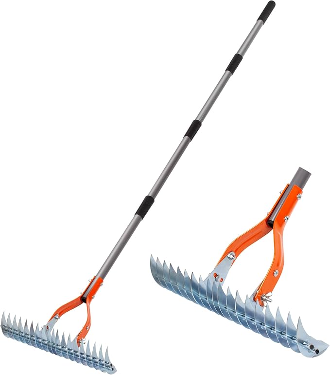 Walensee Thatch Rake, 15-Inch Lawn Thatching Rake, Robust Dethatcher Rake, Efficient Steel Metal Rake with Handle, Versatile Grass Grooming Rake for Cleaning Dead Grass, Yard Garden Durable Soil Rake