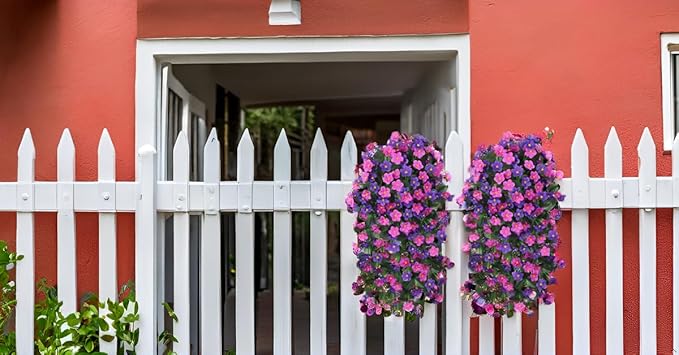 Artificial Fake Hanging Flowers Plants Vines for Outdoor Summer Decoration, 2PCS Faux Silk Orchid Long Stems Look Real UV Resistant for Home Outside Garden Wall Indoor(Dark Purple and Fuchsia)