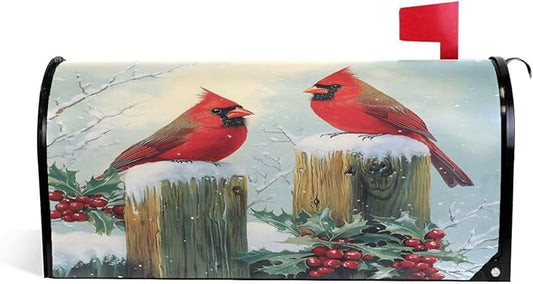 SUABO Mailbox Cover Two Cardinals Standard Magnetic Mailbox Covers Wraps for Christmas Home Yard Garden Decor
