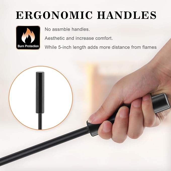 Gtongoko 5 Pieces Fireplace Tools Set with Stand, Outdoor Fire Tools for Fireplace with Poker, Shovel, Brush, Tong and Base, Fireplace Accessories Fire Place Set Tools, Black