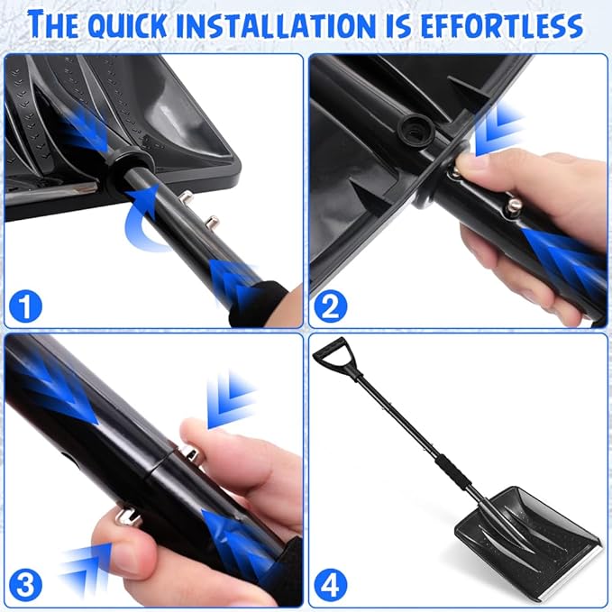 Snow Shovel, Emergency Shovels for Driveway with D-Handle, Overall 41-Inch Long Garden Shovel for Car, Garden Tools, Black