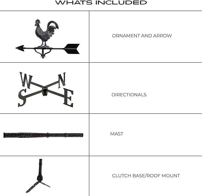 Montague Metal Products 32-Inch Weathervane with Swedish Iron Rooster Ornament