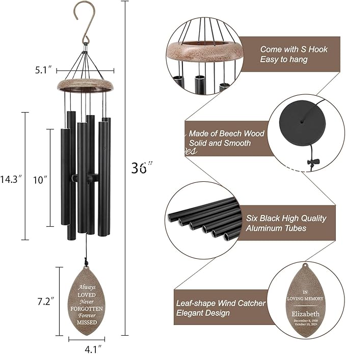 ASTARIN Deep Tone Memorial Wind Chimes Personalized, Sorry for You Loss Bereavement Gifts, Outside Condolence Wind Chime for Loss of Mother Father