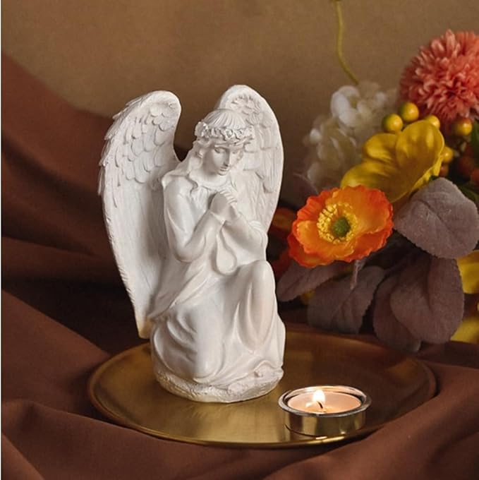 Asng Cherubs Angels Resin Garden Statue Figurine, Adorable Angel Sculpture Memorial Statue, Indoor Outdoor Home Garden Decoration (Praying Angels)