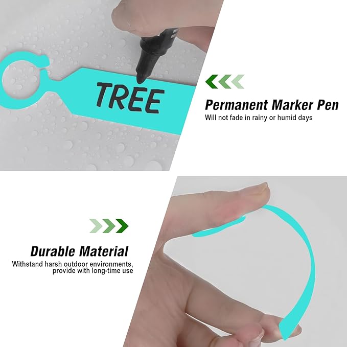 Plant Labels Yuanling 100Pcs Plastic Waterproof Plant Tree Tags Nursery Garden Markers for Indoor Outdoor Gardening Plants Vegetables Flowers Potted (Teal Color with 1 Marker Pen)