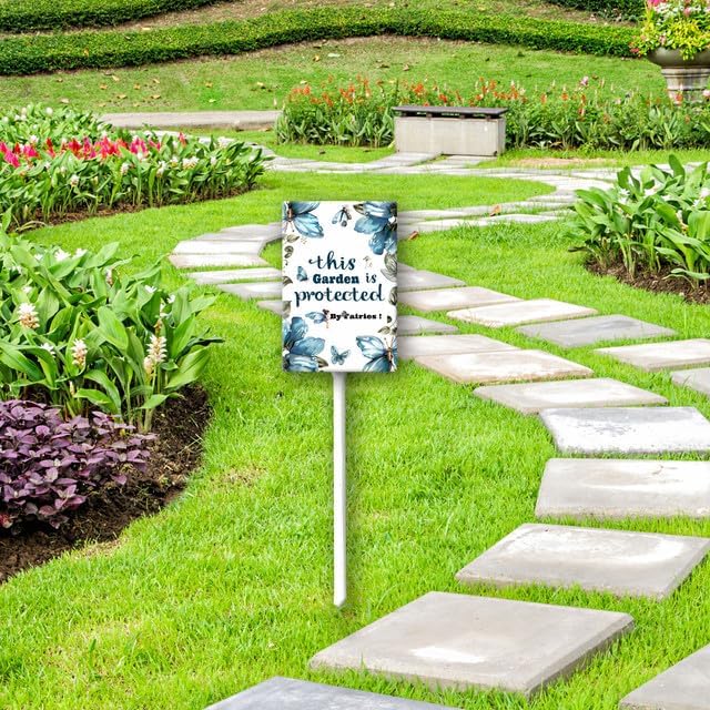 Uptell This Garden is Protected By Fairies Yard Signs with Stakes Aluminum Sign for House/Front Door Outdoor Decoration,Weather Resistant 8x12 Inch