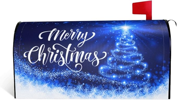 Mailbox Covers Merry Christmas Blue Snow Tree Magnetic Letter Post Box Cover Standard Size 21 x 18 Inch Garden Yard Home Decorative