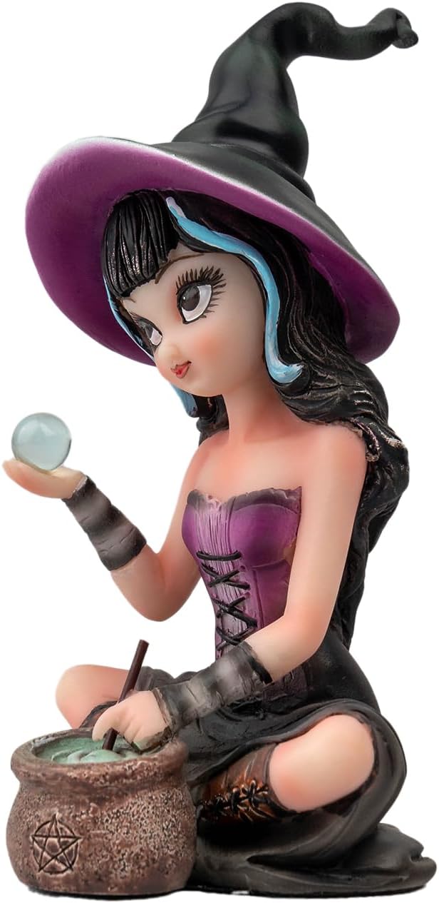 Purple Witch Resin Statue - Holding Magic Crystal Ball Home Decoration Halloween/Christmas Magician Theme Collectibles Mysterious Divination Gifts