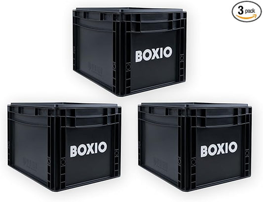 Eurobox 40 x 30 x 28 cm: BOXIO Solo – 3 Plastic Lids – Perfect Box for Camping, Boat, Cellar or Garden – Stackable Boxes