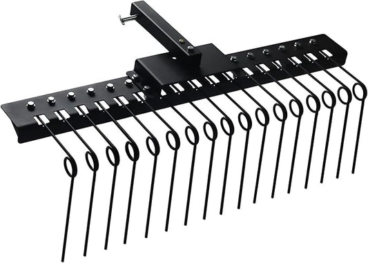 48" Durable Pine Straw Rake Steel Spring Landscape Rake Fits 2" Receiver for Lawn Tractors or ATV/UTV Black