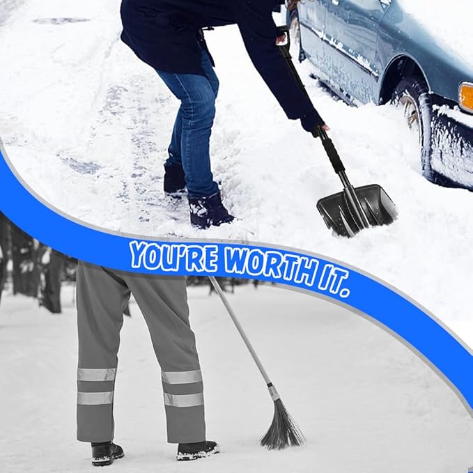 Snow Shovel, Emergency Shovels for Driveway with D-Handle, Overall 41-Inch Long Garden Shovel for Car, Garden Tools, Black