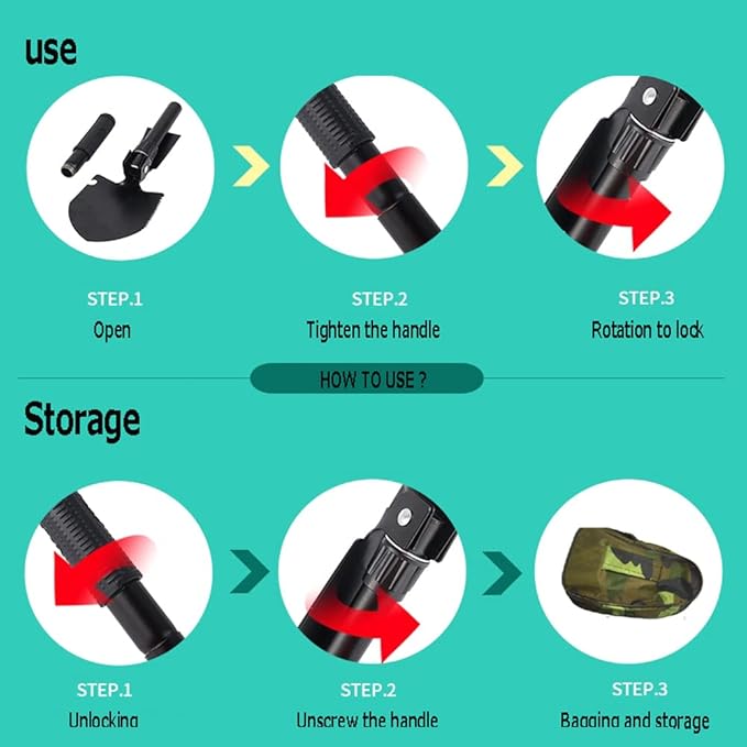 Folding Shovel with Carry Pouch Multitool Outdoor Folding Shovel