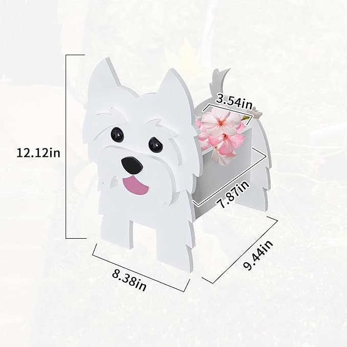 Western Highlands Dog Planter, Cute Animal Shape Flower Planters, Plant Pots for Indoor/Outdoor Garden Decor, Unique Gifts/Souvenirs for Pet Lovers (White)
