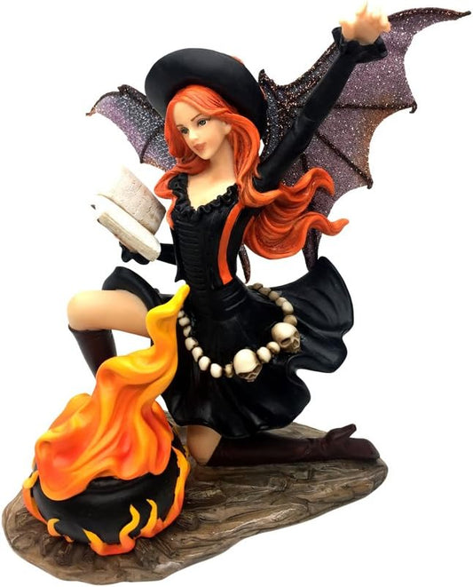 Comfy Hour Fairyland Collection 7” Dark Fairy Witch Cooking Magic Soup Fire Pan Figurine, Halloween Theme Gift, Home Decoration and Collectibles, Polyresin