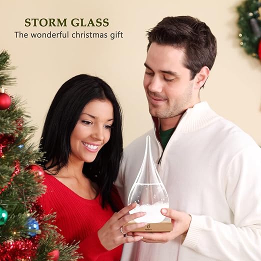 Storm Glass Weather Predictor, Glass Sphere with Wood Base, Christmas Decoration Snow Globe, Storm Glass Weather Forecast Weather Station Unique Christmas Gift