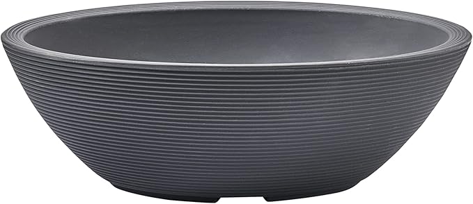 Crescent Garden Delano Oval Planter Bowl, Succulent Garden, Unique Indoor/Outdoor Double-Walled Plant Bowl with Plug- Oval Shape - 24" L x 17" W x 8" H (Slate)